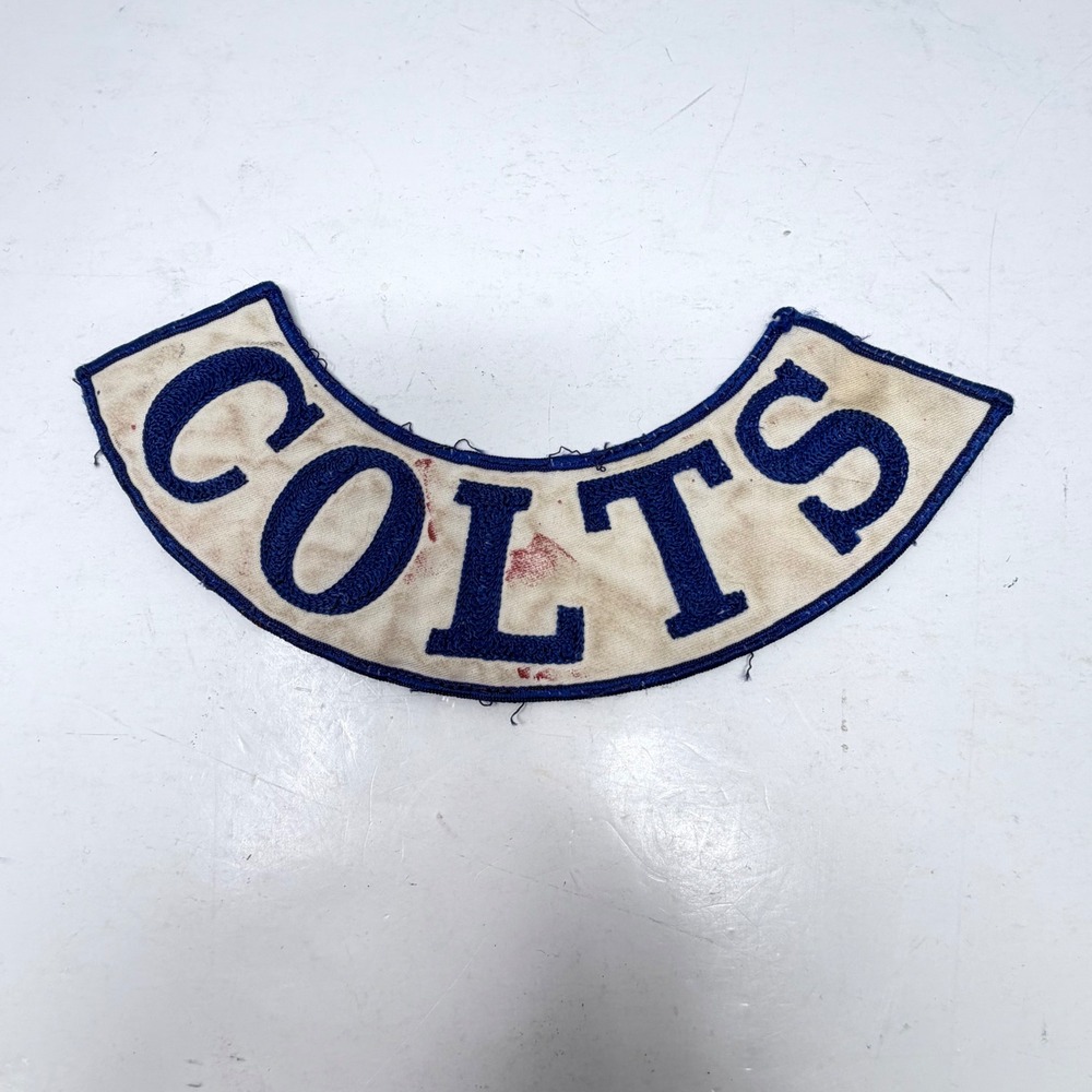Vintage Colts Chenille Letterman Jacket Patch Arched Sew On Rocker Blue White 10